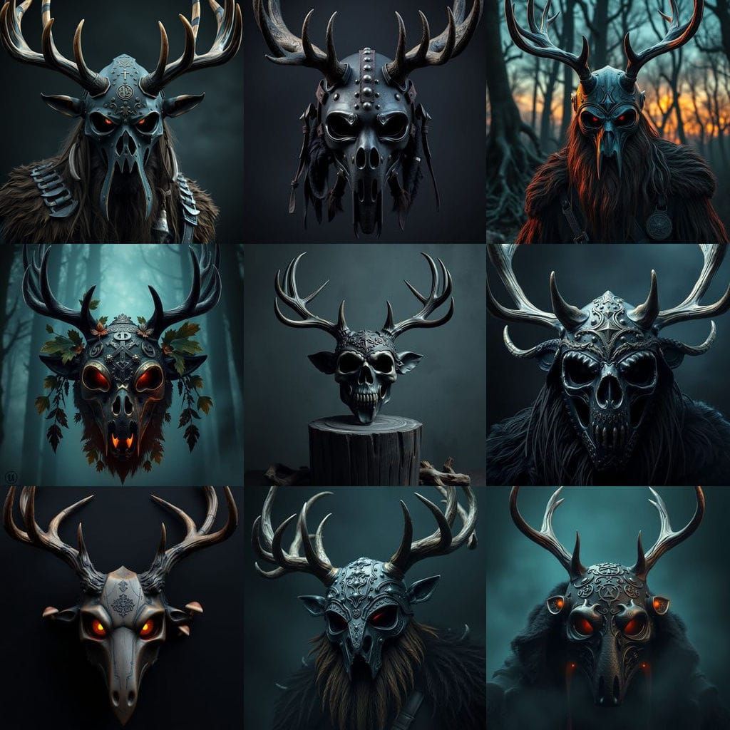 Viking Plague Mask with Deer Antlers in Dark Fantasy Art