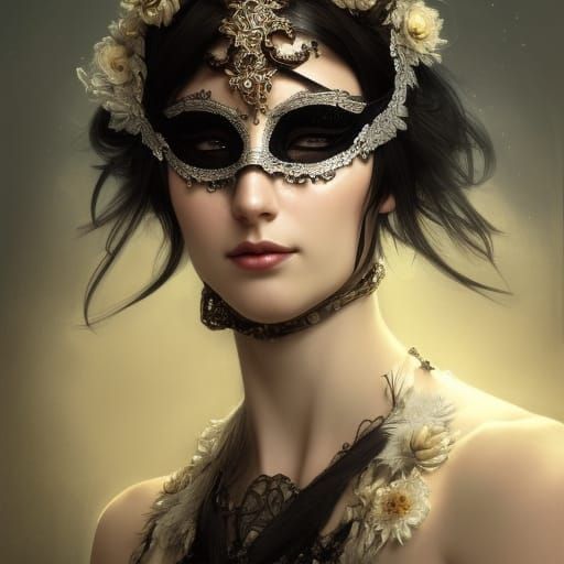 Woman in Floral Mask: Hyperdetailed Concept Art