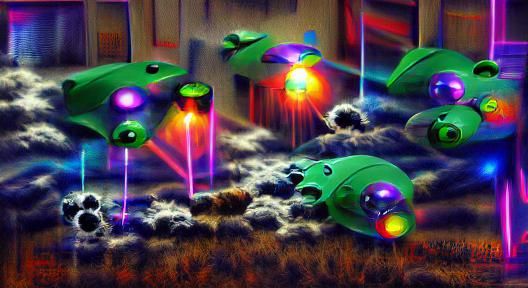 Space Invaders UFO Shooting Lasers in Hyperreal Style