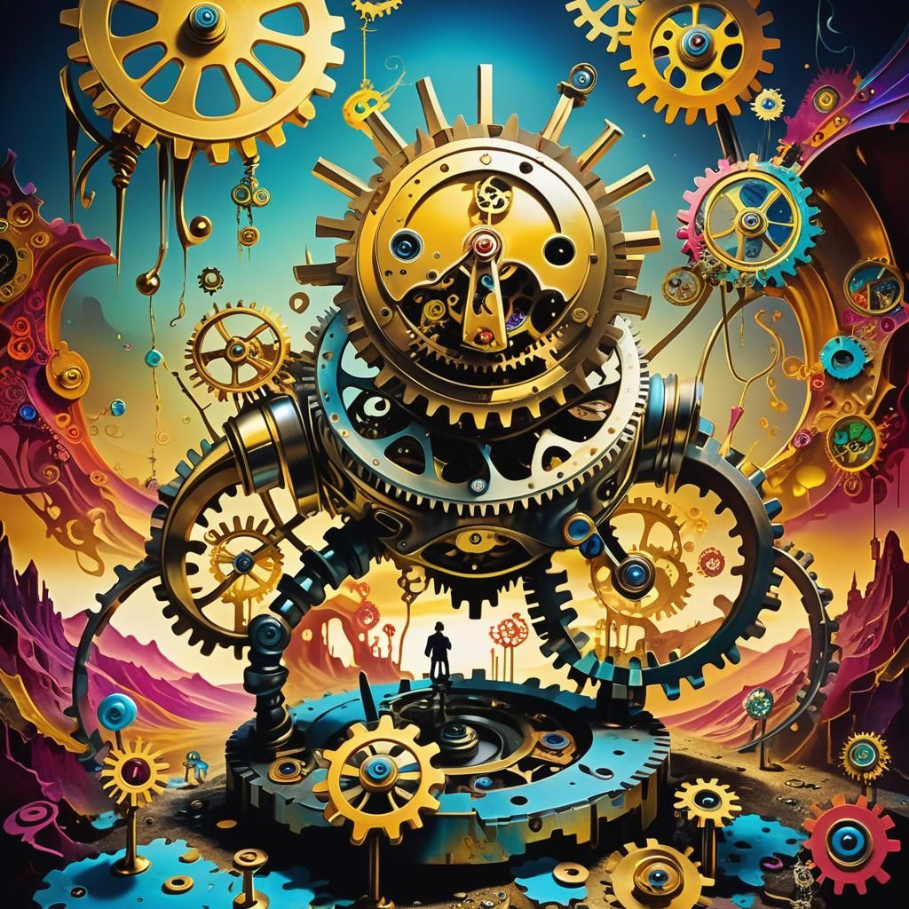 Clockwork Creature in Surrealist Dreamscape