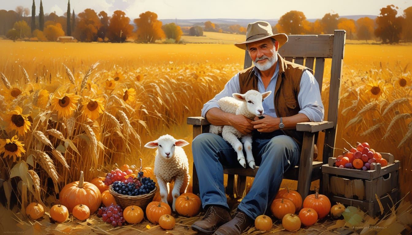 Farmer's Abundant Harvest in Golden Meadow