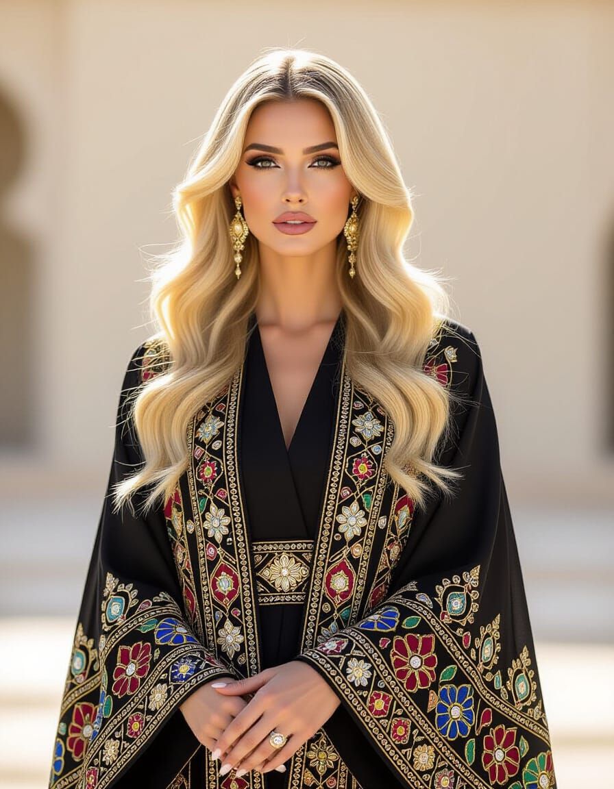 Regal Blonde in Luxurious Modern Abaya