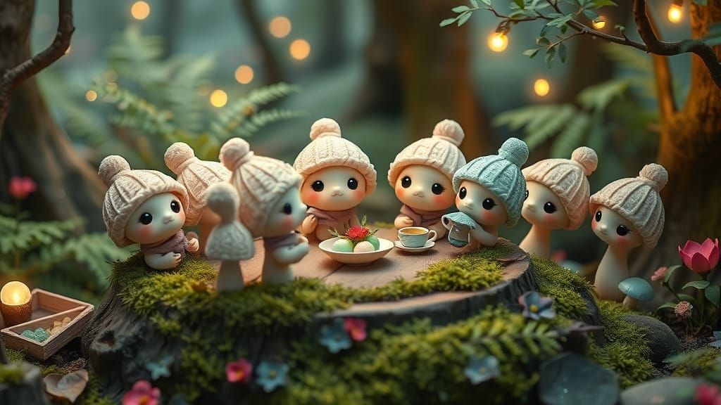 Enchanted Mushroom Tea Party in Ghibli Style