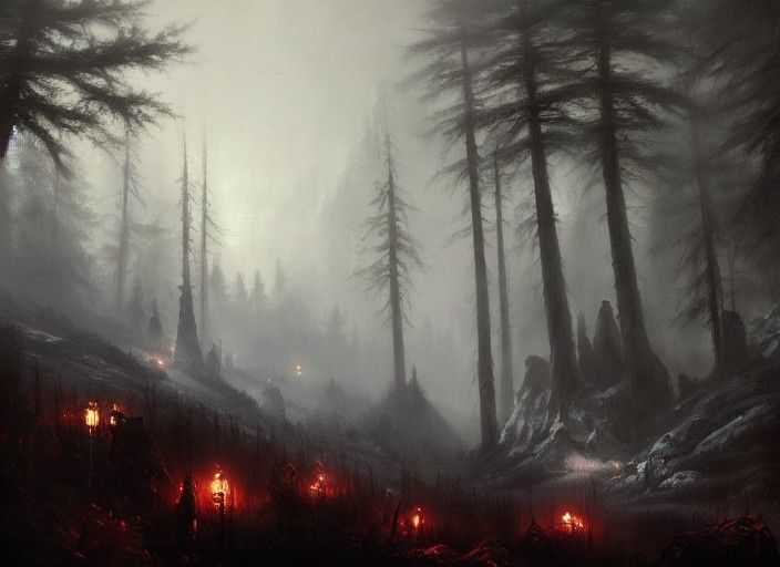 Sinister Dark Forest with Medieval Castles