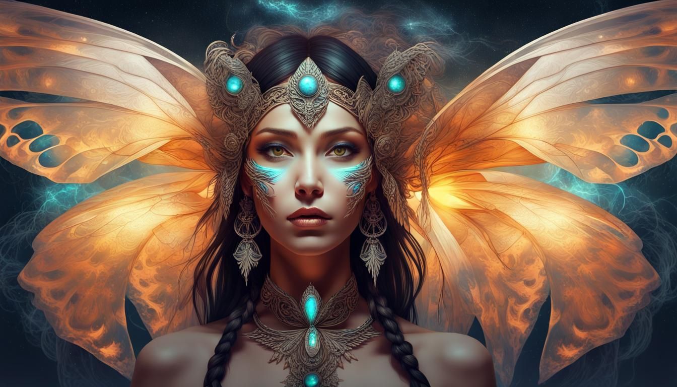 Butterfly Winged Shaman Angel in Fractal Digital Art
