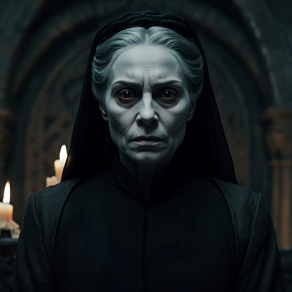 Byzantine Vampire Woman Portrait in Dark Veil