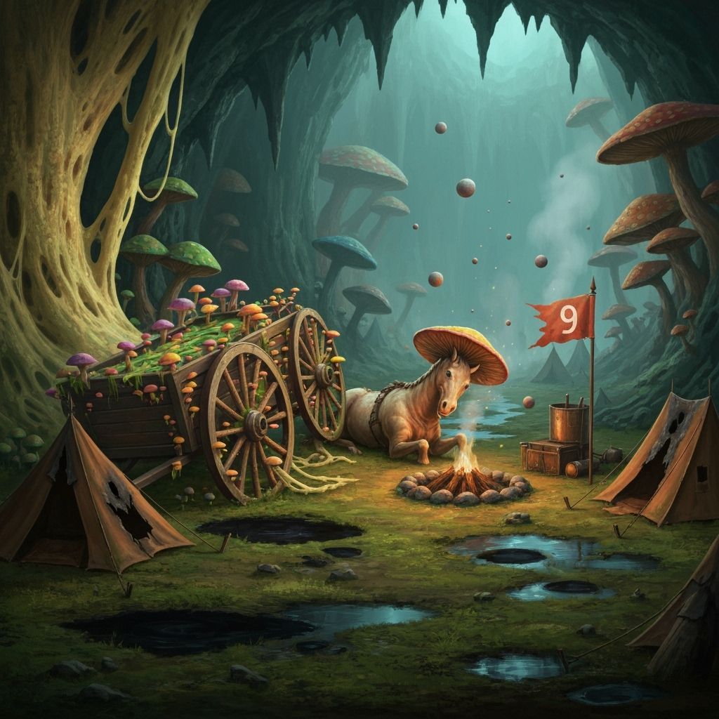 Underdark Campsite Overgrown With Mycelium And Glowing Mushr...