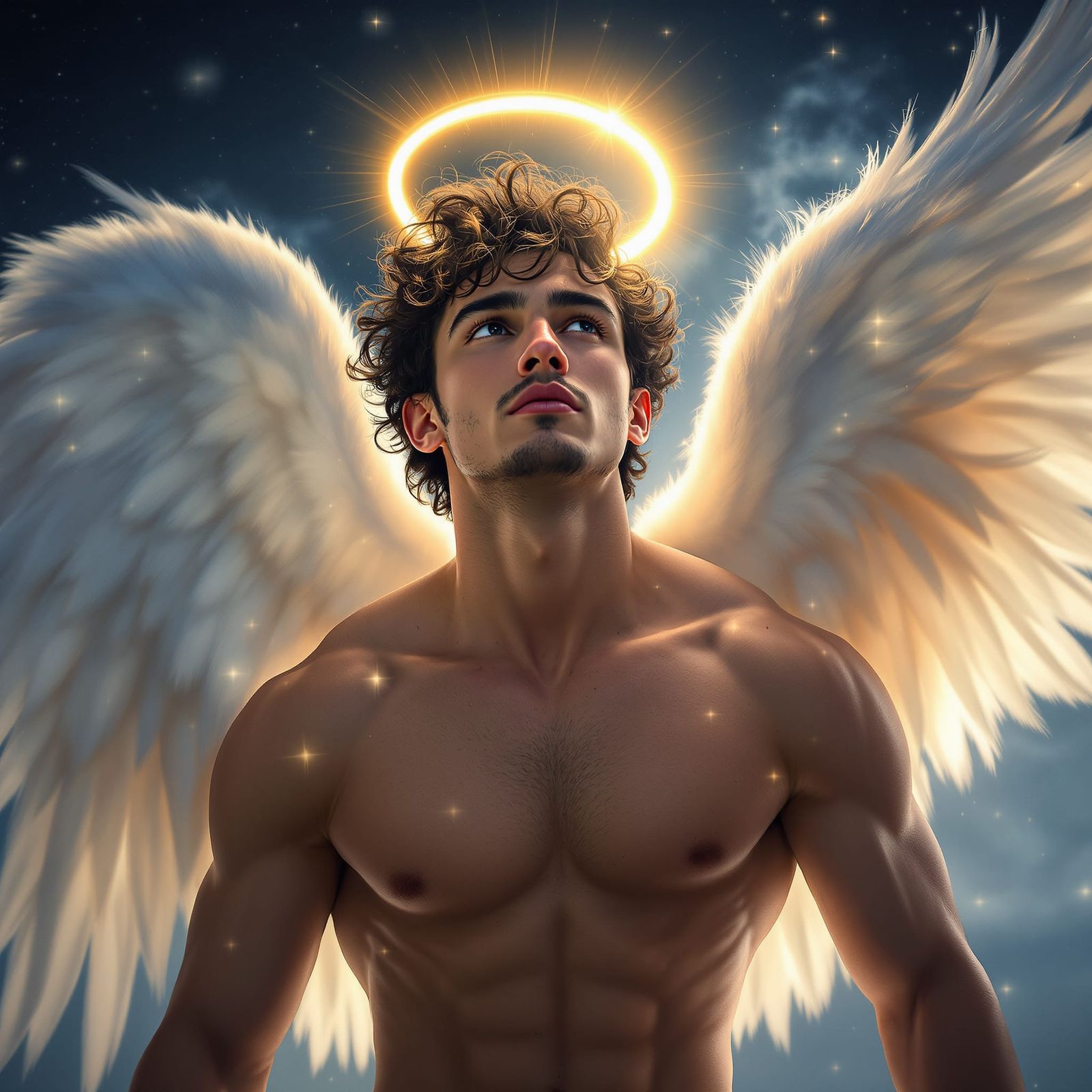 Handsome Angel Heralds Great Event in Night Sky