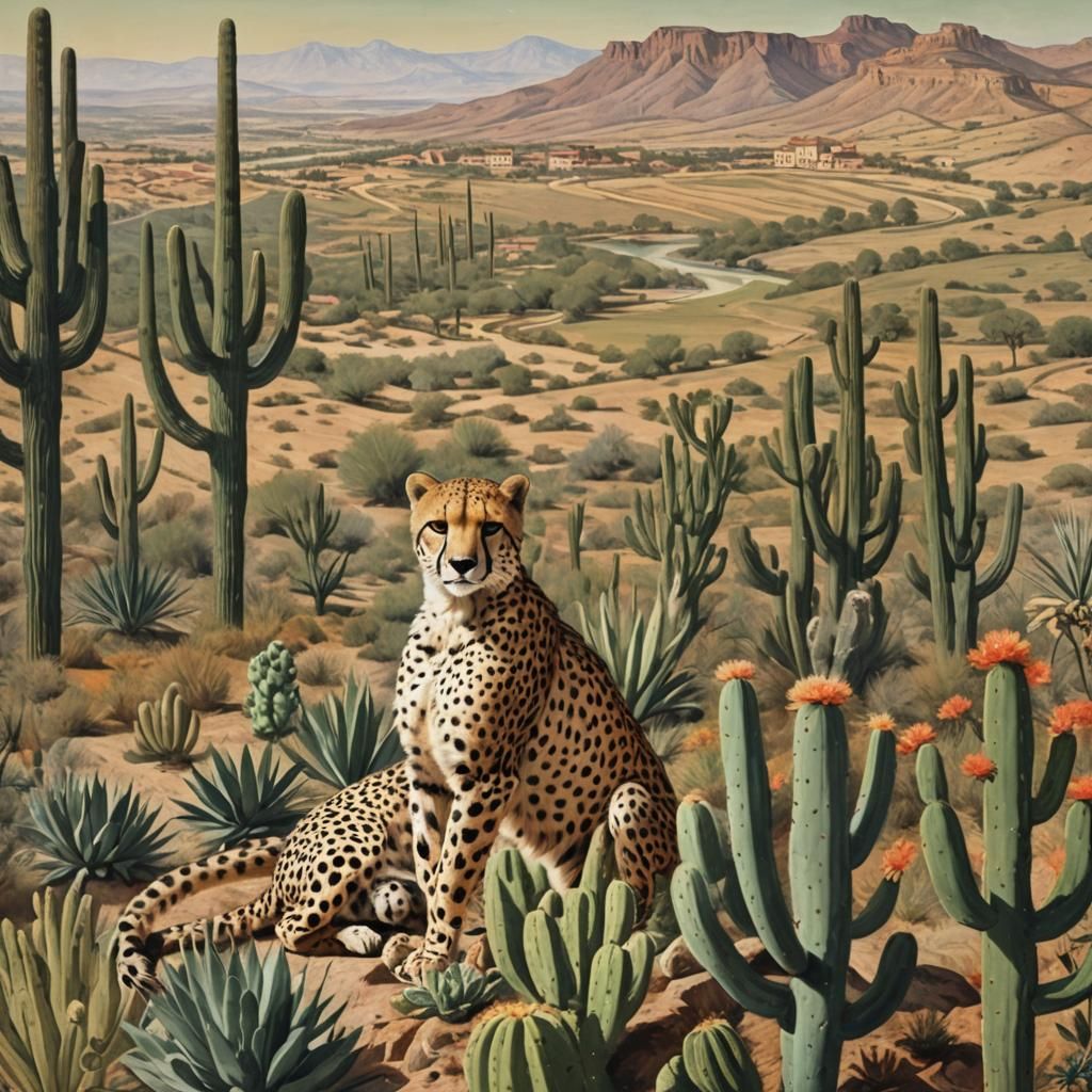 Cheetah and Cactus Collage in Classic Style