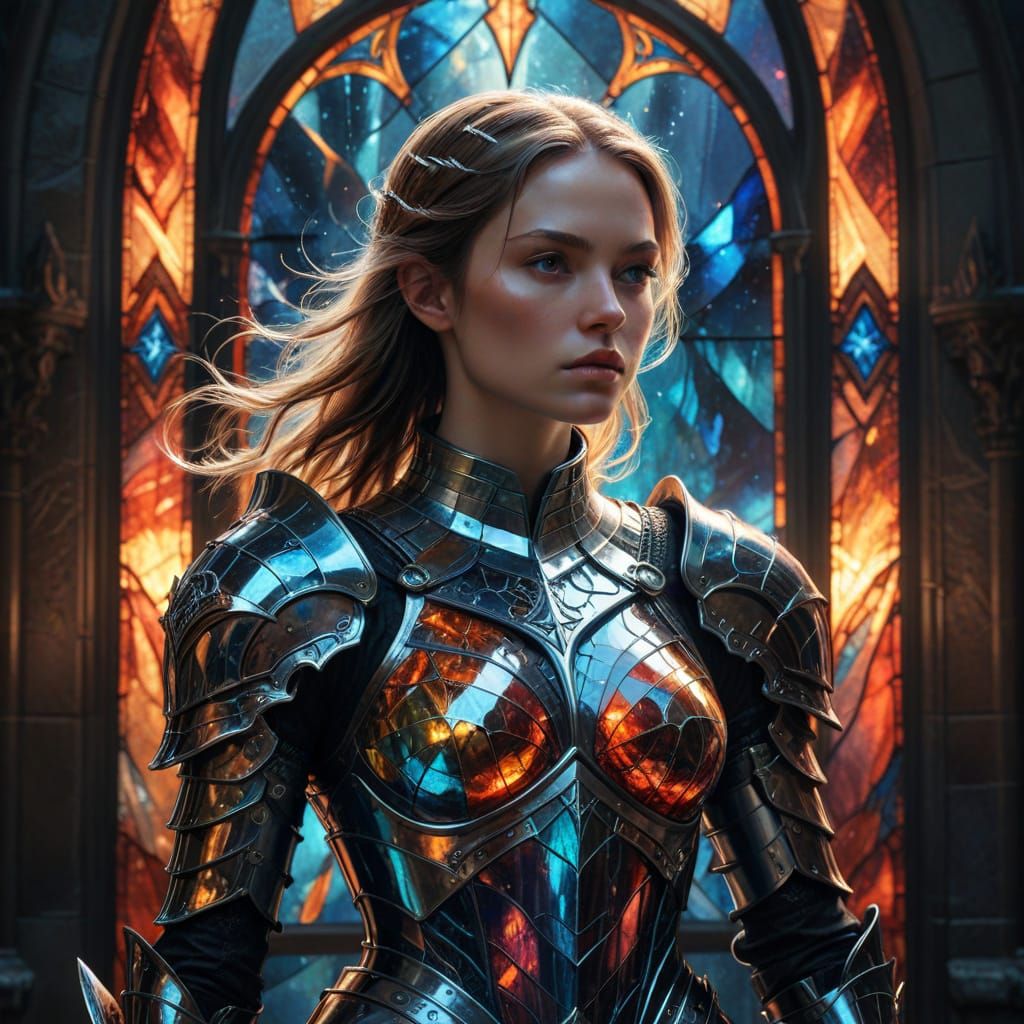 Crystal Knight Battles Demons in Fantasy Art