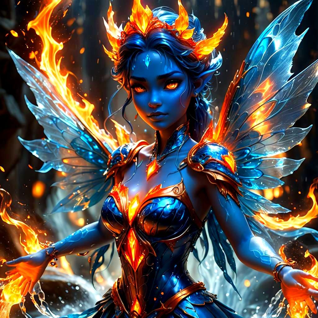 Water and Fire Fairy in 3D Digital Art