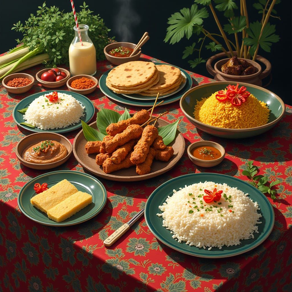 Traditional Malaysian Feast in Vibrant Still Life