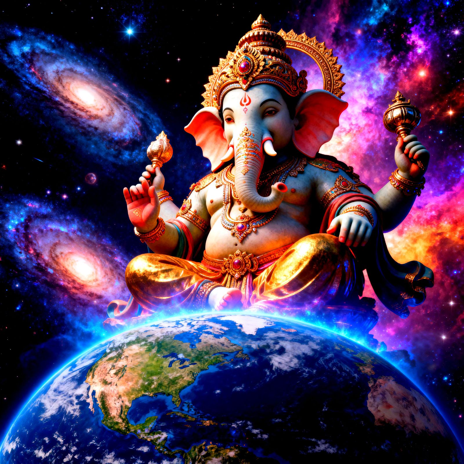 Colossal Lord Ganesh Expanding From Earth to Space