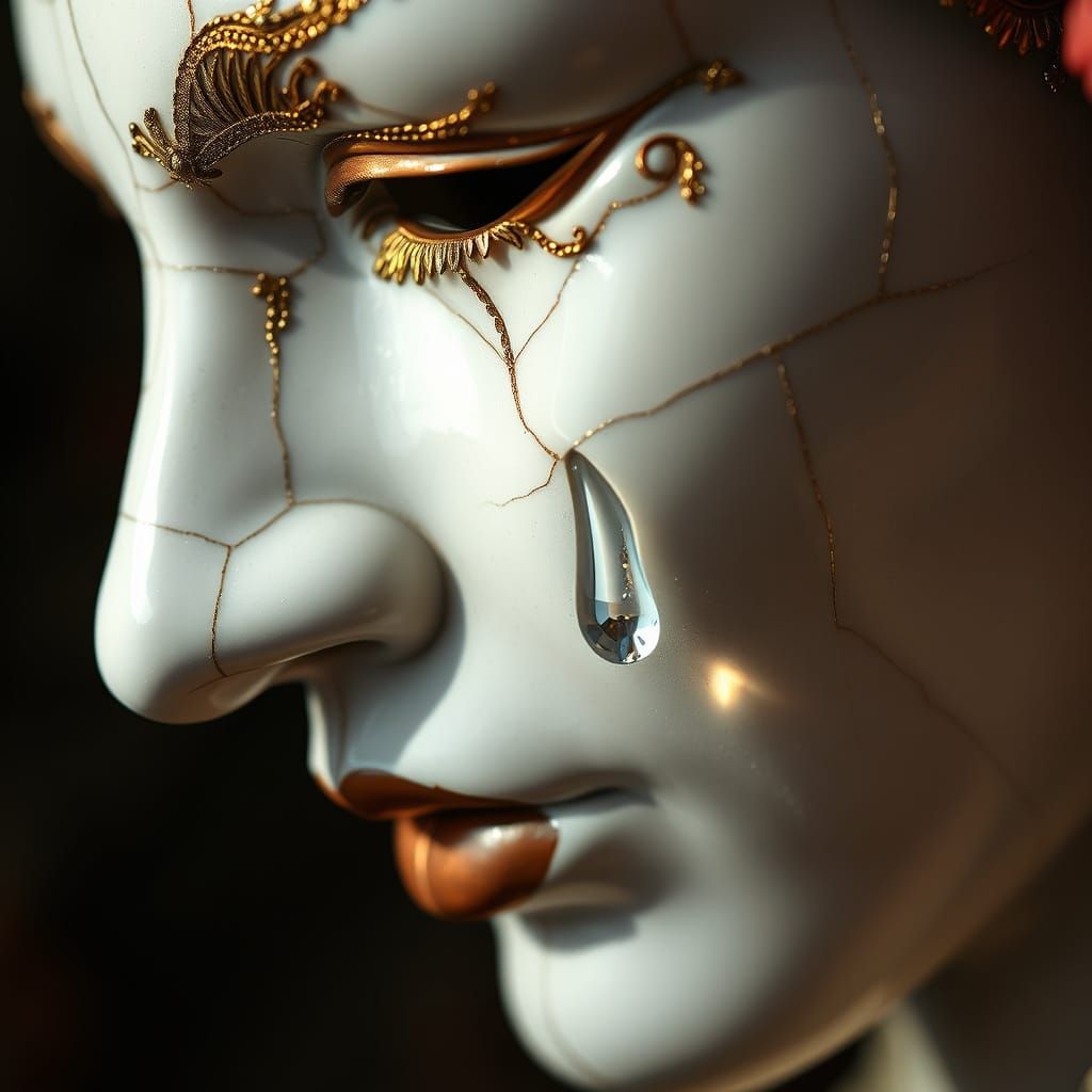 Cracked Porcelain Mask Weeping Diamond Tears