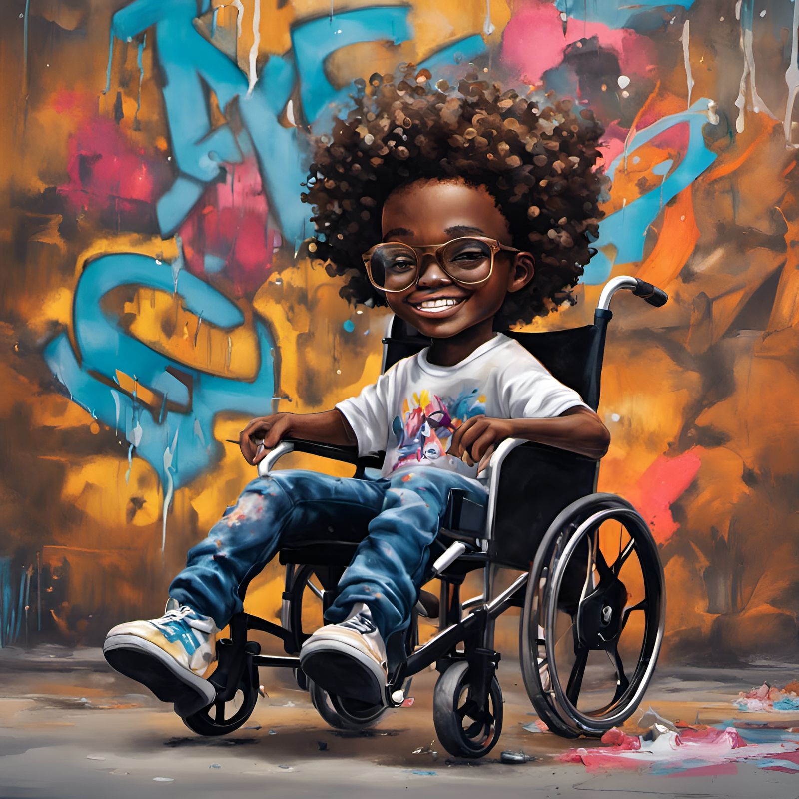 a smiling melanin rich boy doll  wearing glasess sitting in ...