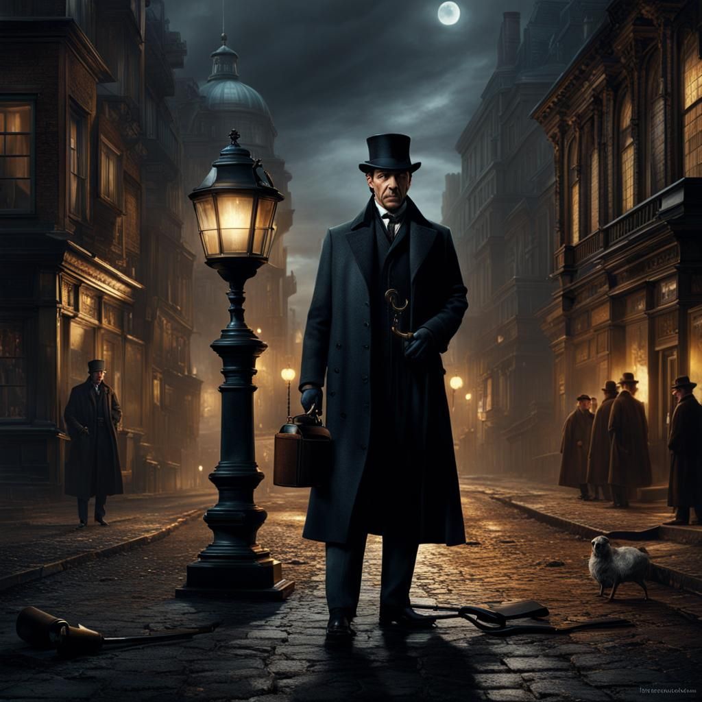 Sherlock Holmes Seeks Clue in Dark Street