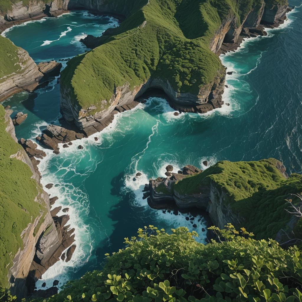 Vibrant Turquoise Sea Waves Crashing on Cliffs