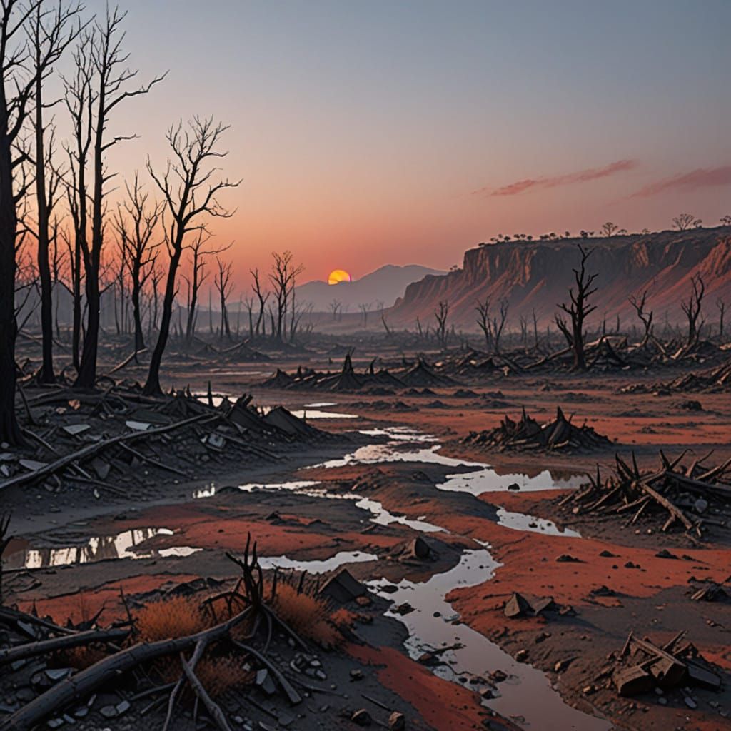 Barren Apocalypse Revealed in Copper Red Sky