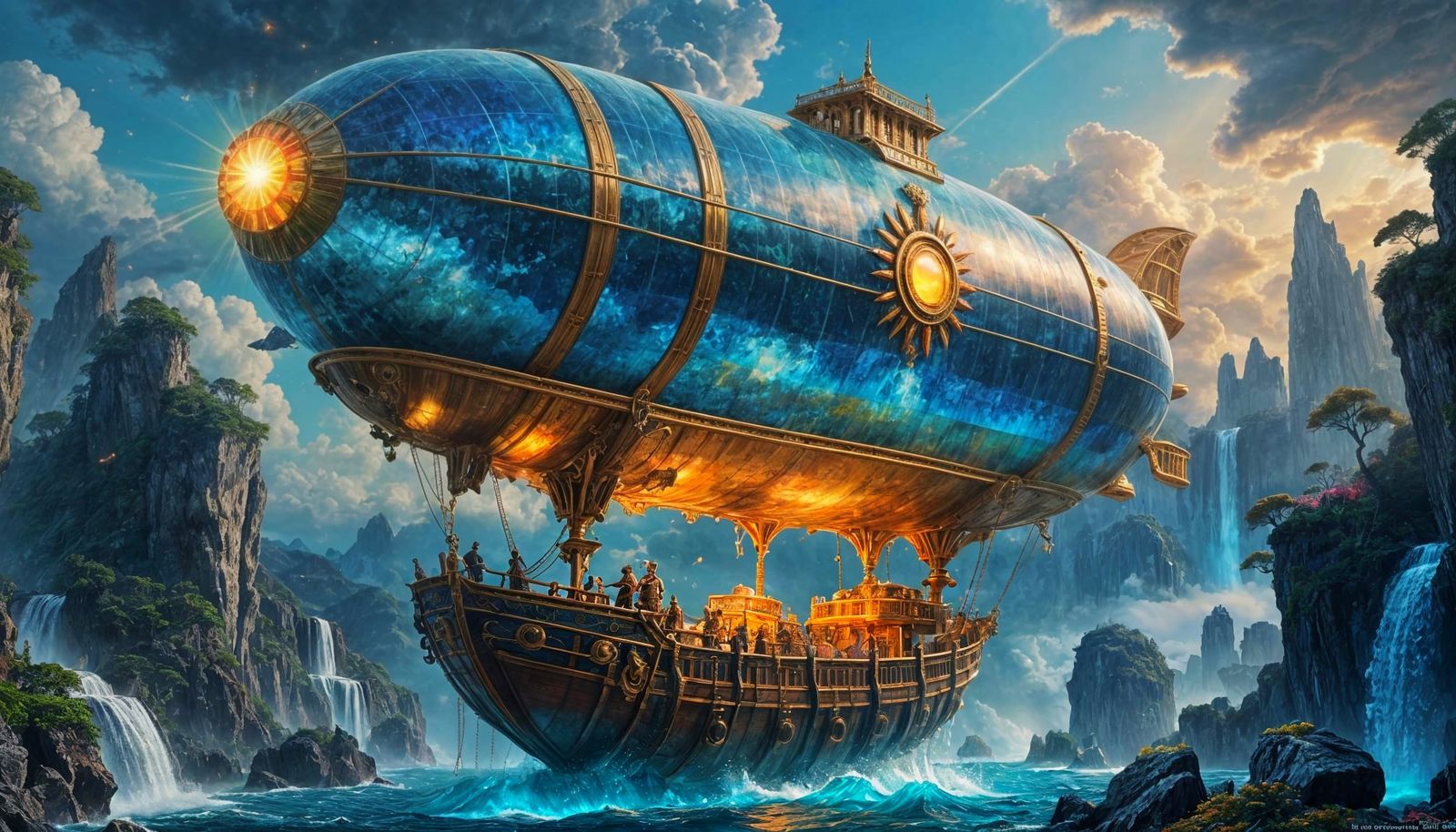 Fantasy Airship Soaring Above Islands, Oil Glazing Technique