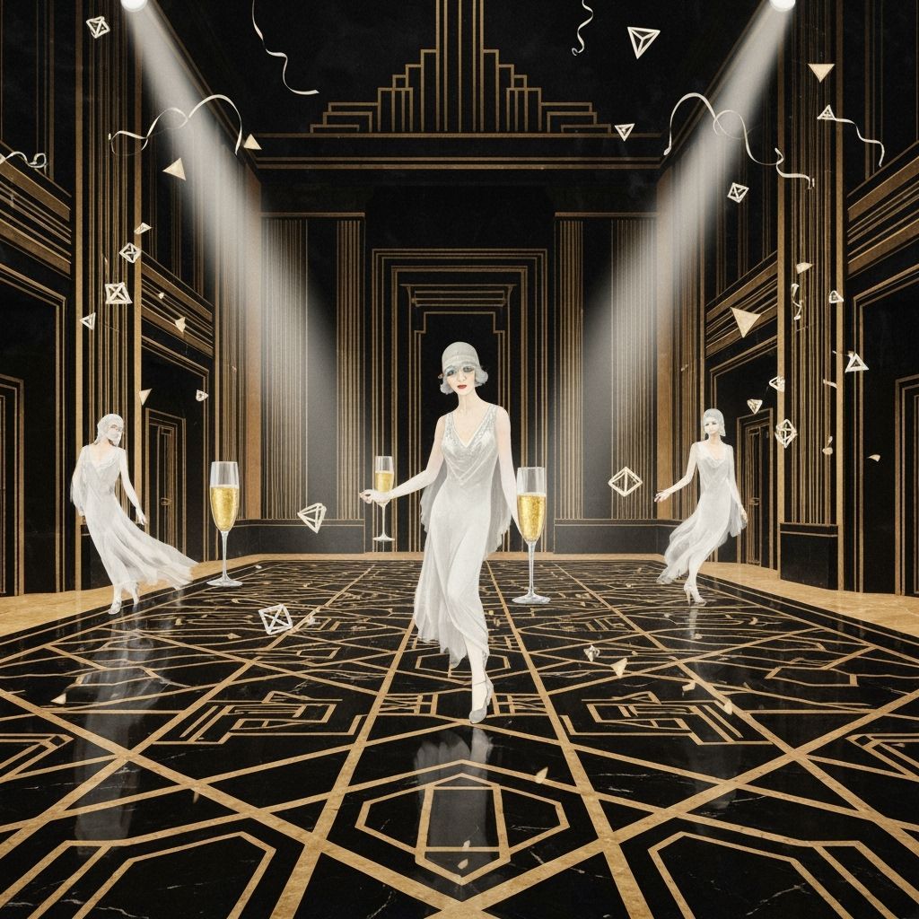 Art Deco Ghosts Dance in Glamorous Black and Gold Ballroom