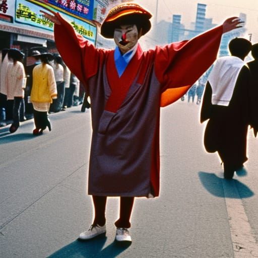 Clown in Traditional Korean Robes, 1980s Photo
