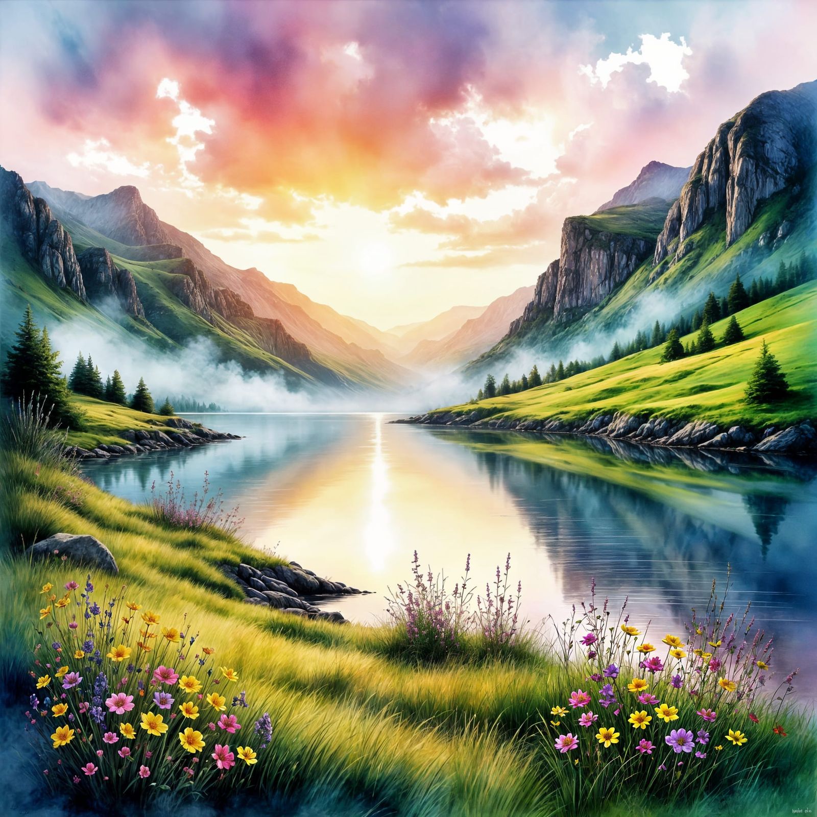 Lake District Morning in Pastel Hues