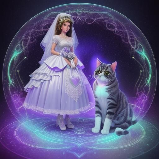 Astral Cat Wedding in Holographic Illustration