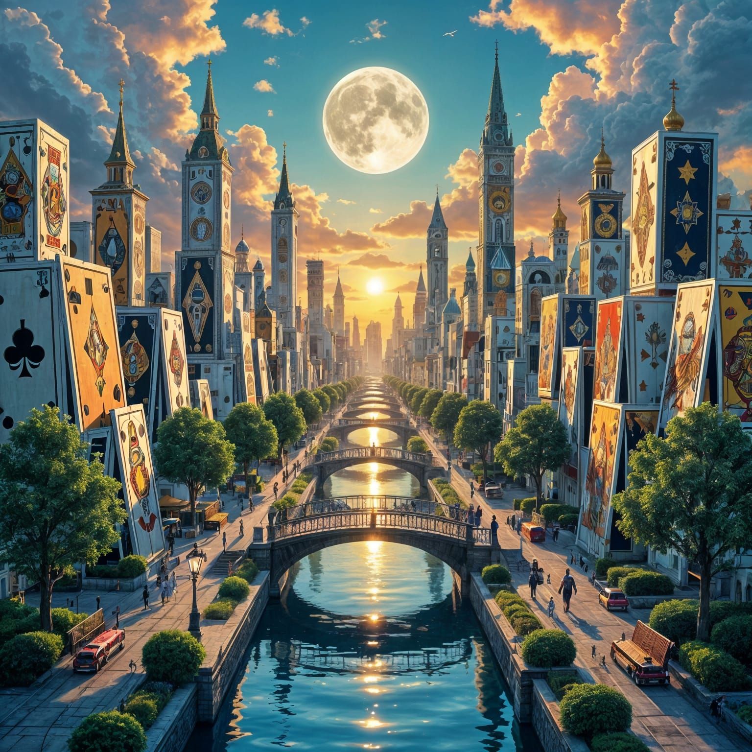 Surreal Tarot Cityscape in Hyperrealistic Style