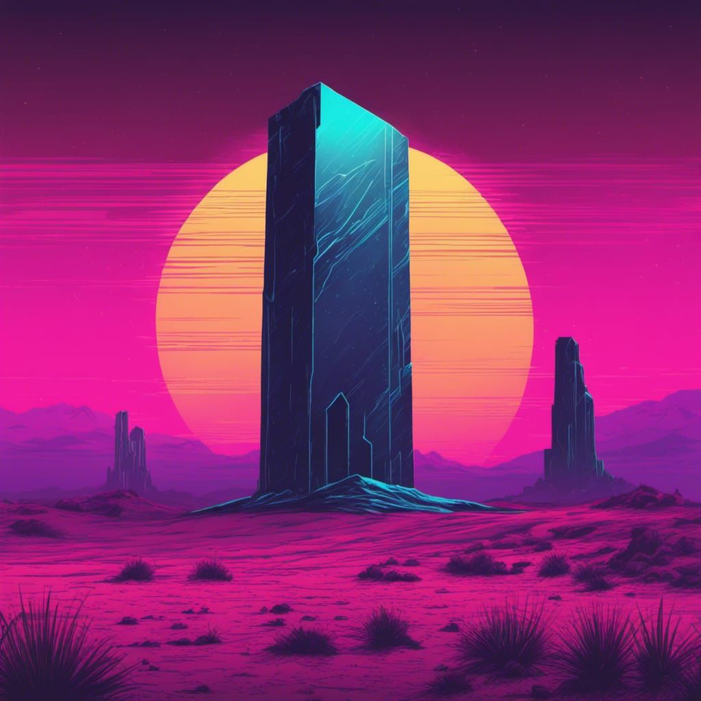 Synthwave Monolith Shines in Retro Desert