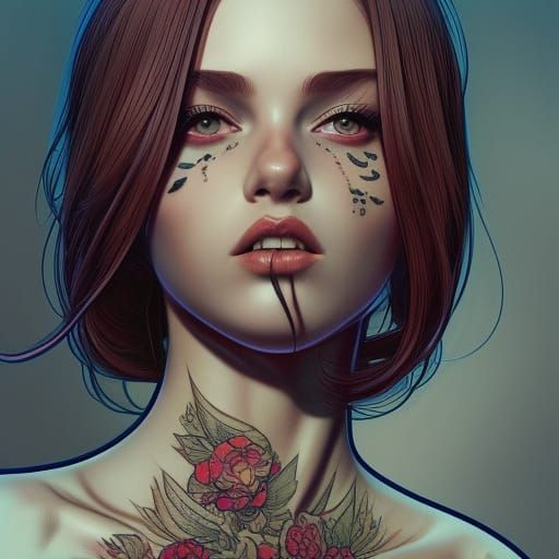 Tattooed Beauty: Digital Illustration in Artstation Style