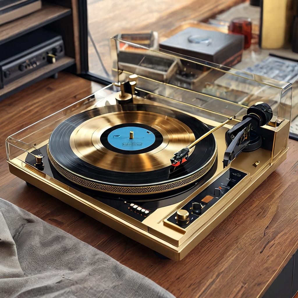 Glass Turntable with Golden Record