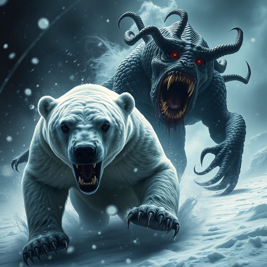 Monstrous Polar Bear Confronts Eldritch Creature in Blinding...