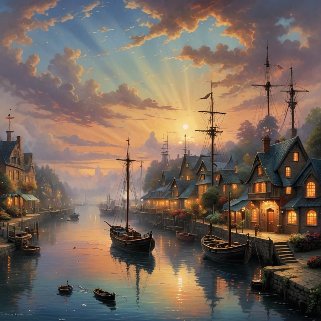 Ethereal Sunset Over Berth in Fantasy Style