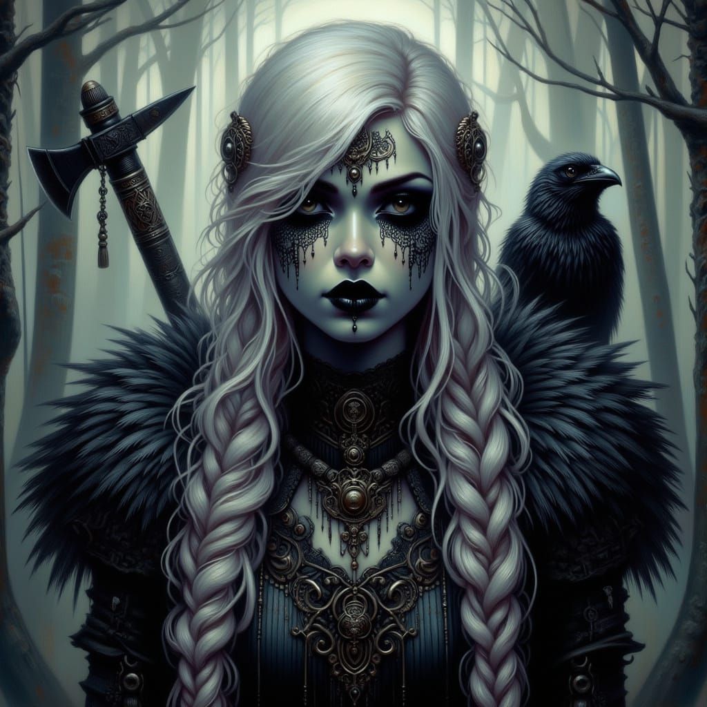 Fierce Viking Warrior Woman in Gothic Forest