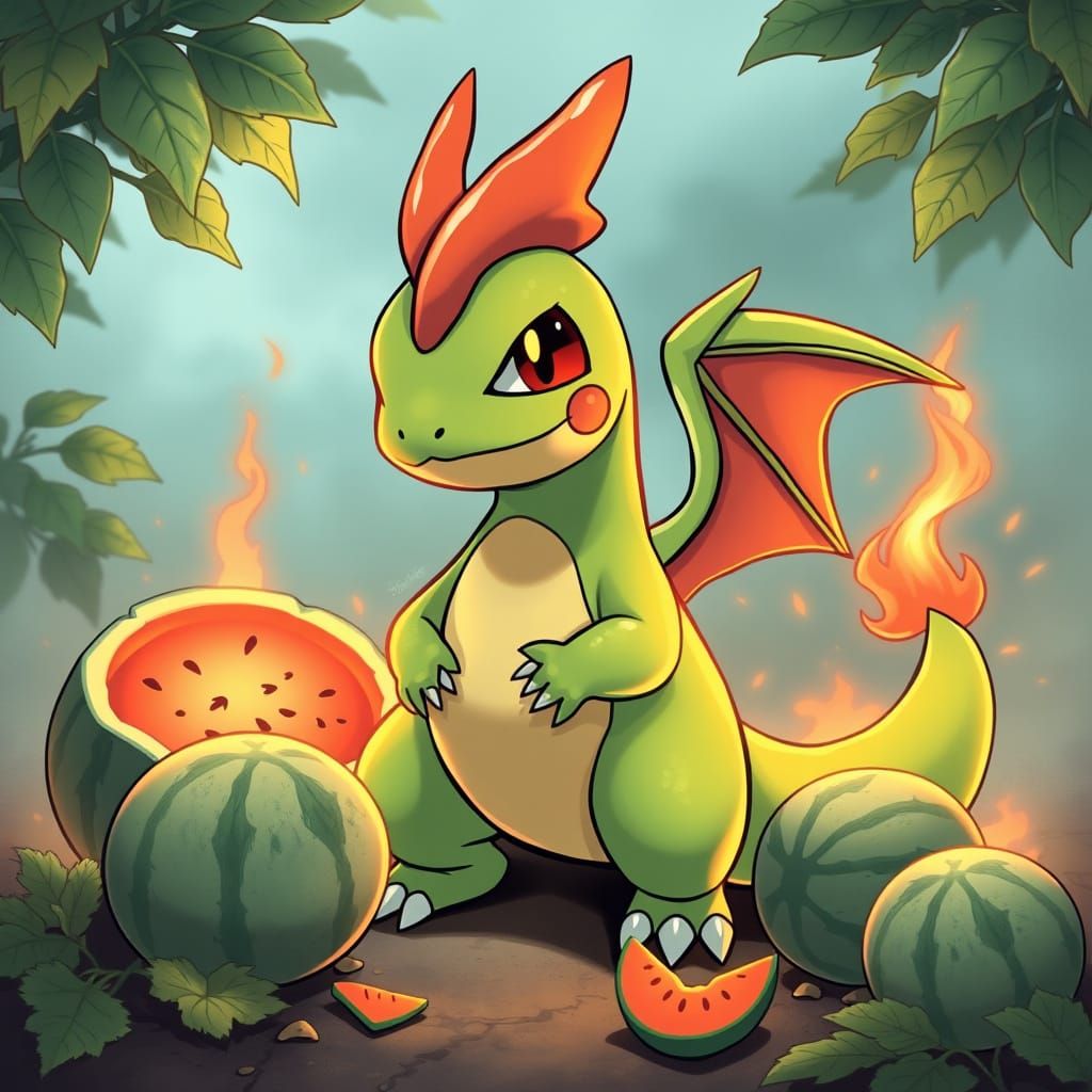 Charmeleon Pokemon with Melon Texture