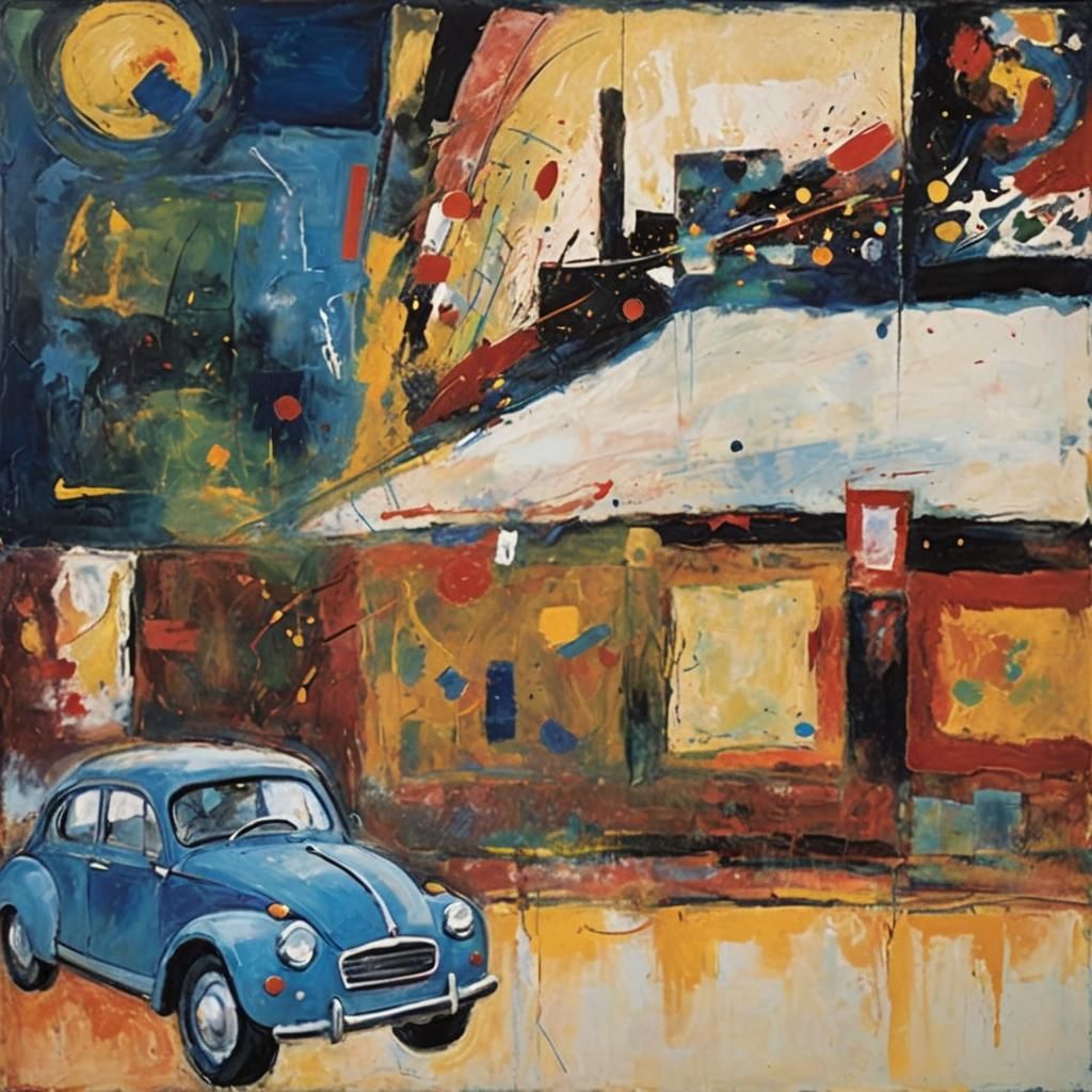 Abstract Expressionism: Swirling Shapes in Deep Blue