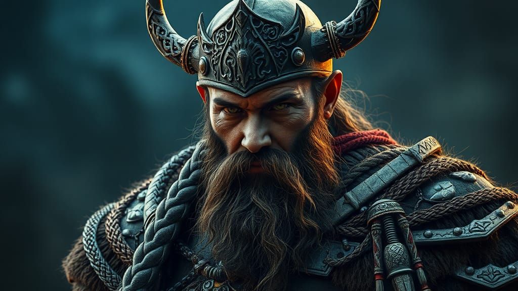 Majestic Viking God Portrait in Hyperrealistic Style