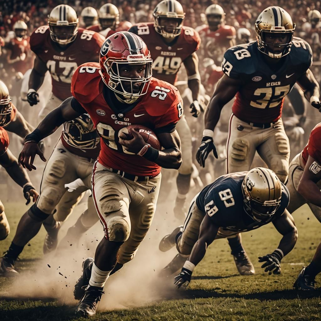 Intense Georgia Bulldogs Football Action in Golden Hour