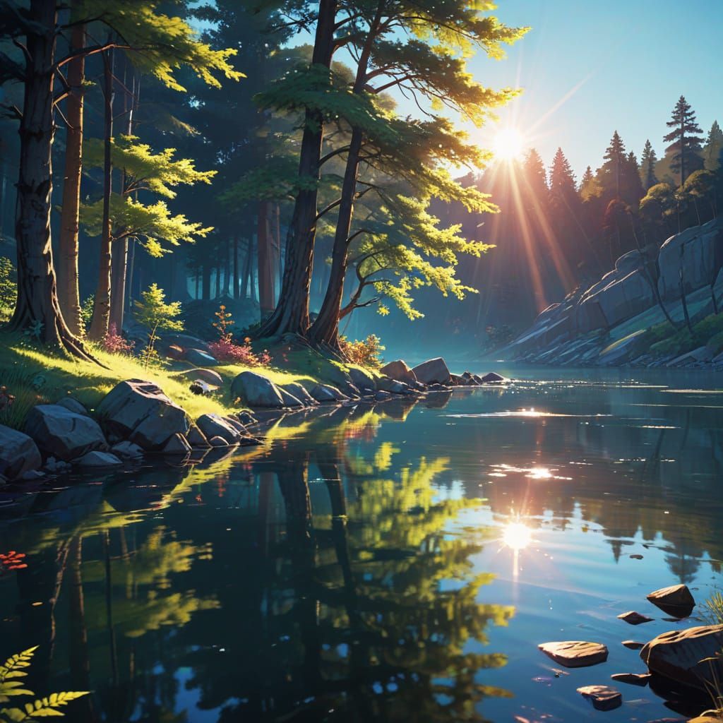 Surreal Anime Masterpiece Depicts a Serene Lake Scene