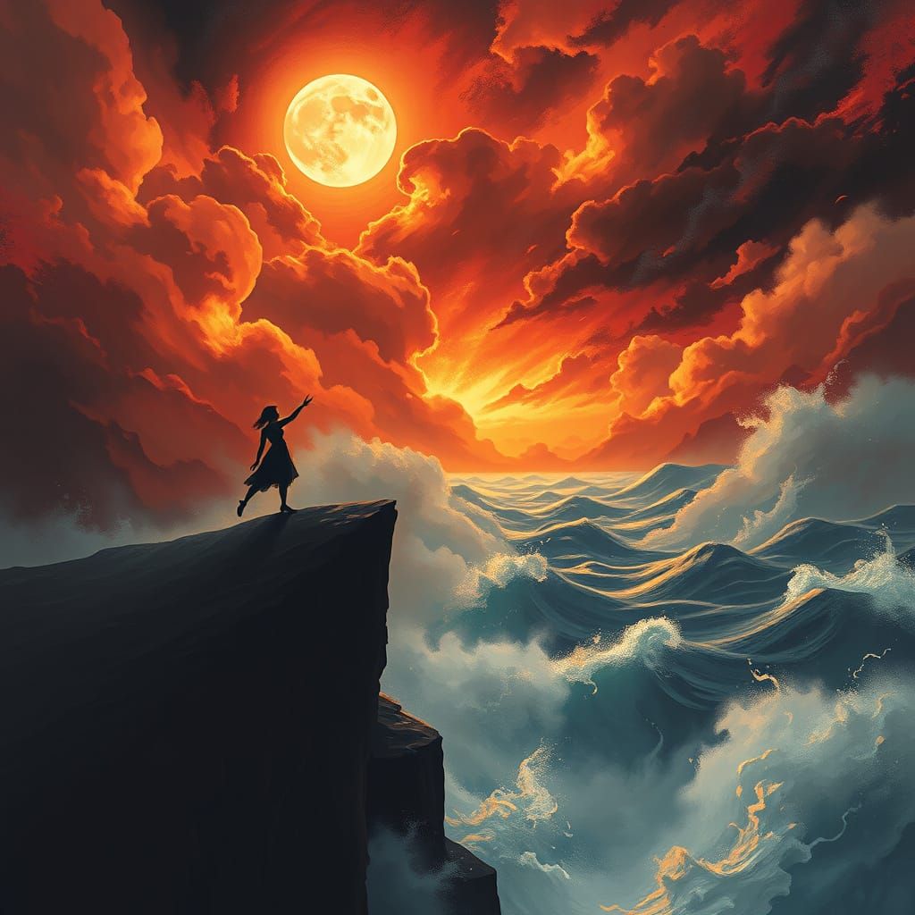 Lone Dancer Defies Gravity in a Fiery, Moonlit Waltz