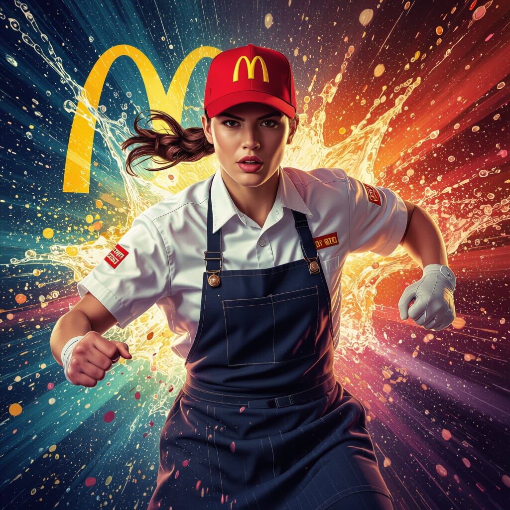 McDonald's Worker in Dynamic Splash Art Style