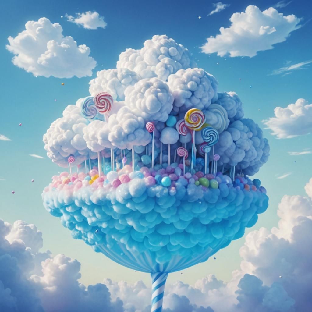 Candy Cottage in Cloud Landscape: Digital Illustration