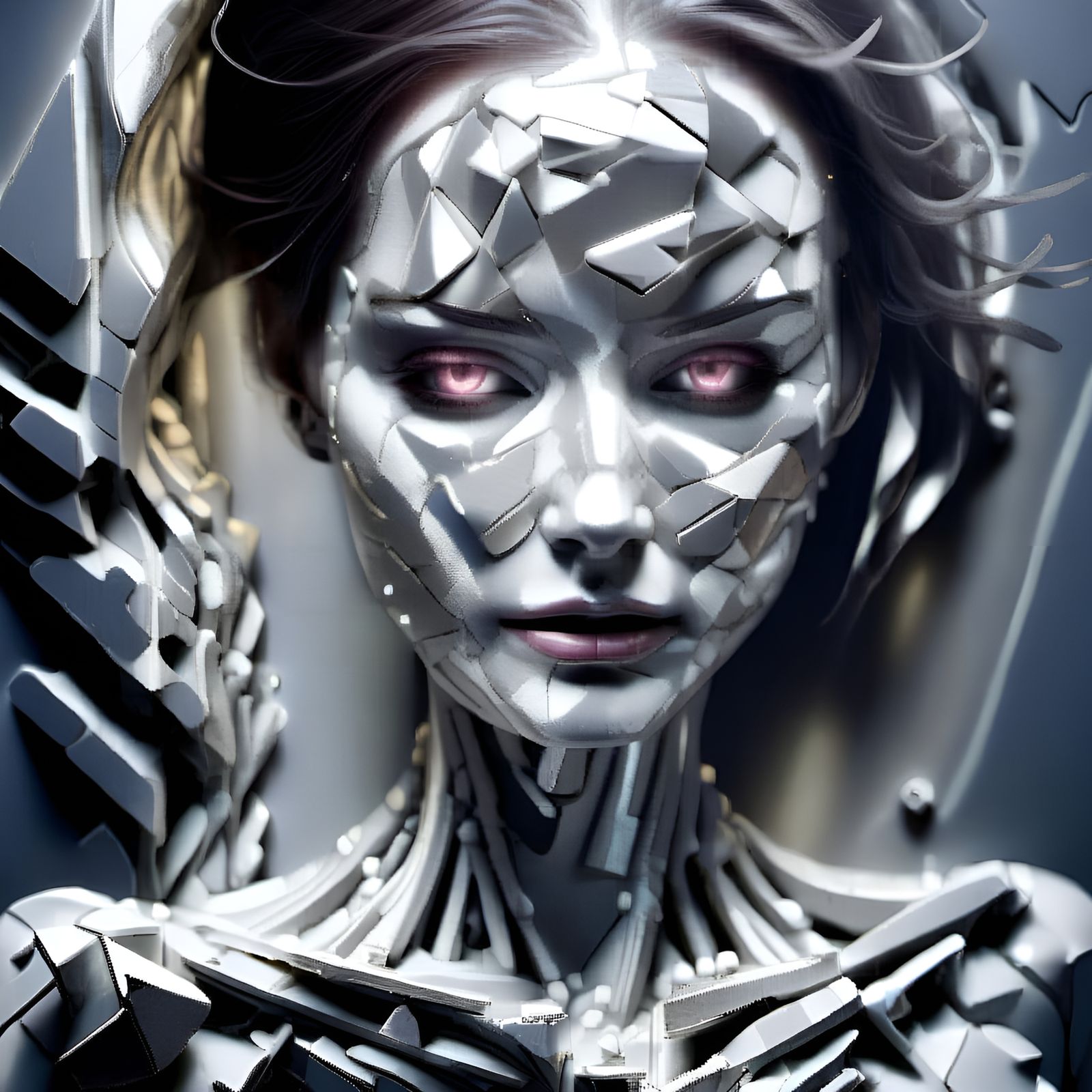Metallic Woman with Electric Eyes: Digital Art