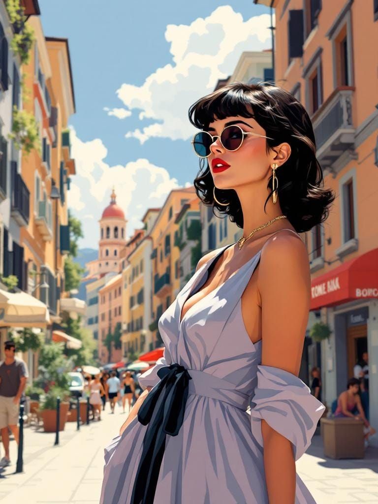 Italian Figure Study in Ukiyo-e Vector Style