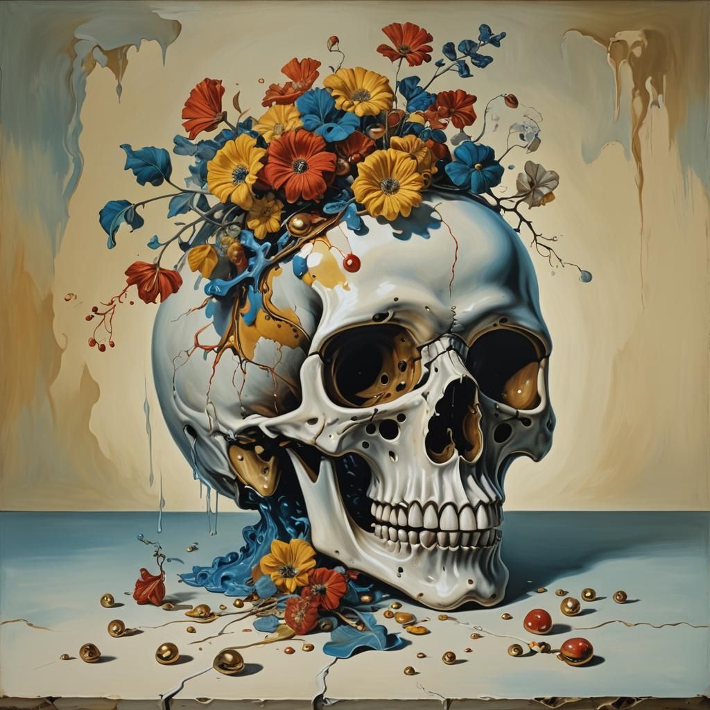 Surreal Betty Boop Skull Still Life as Oil Painting