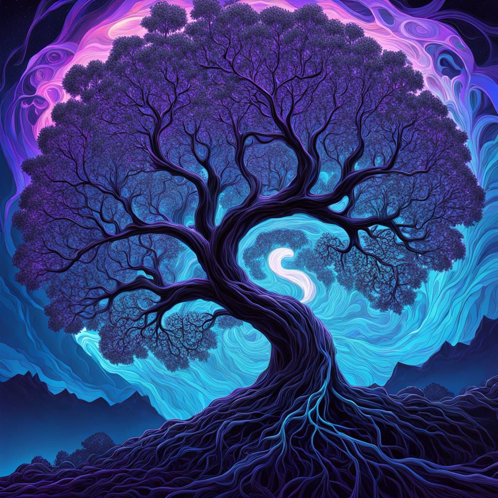 Electric Fractal Tree Illuminated by Futuristic Lightning