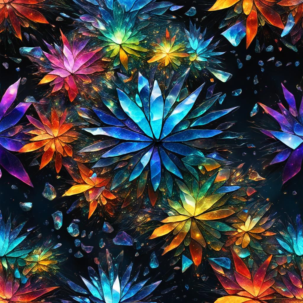 Iridescent Floral Arrangement with Broken Glass Effect