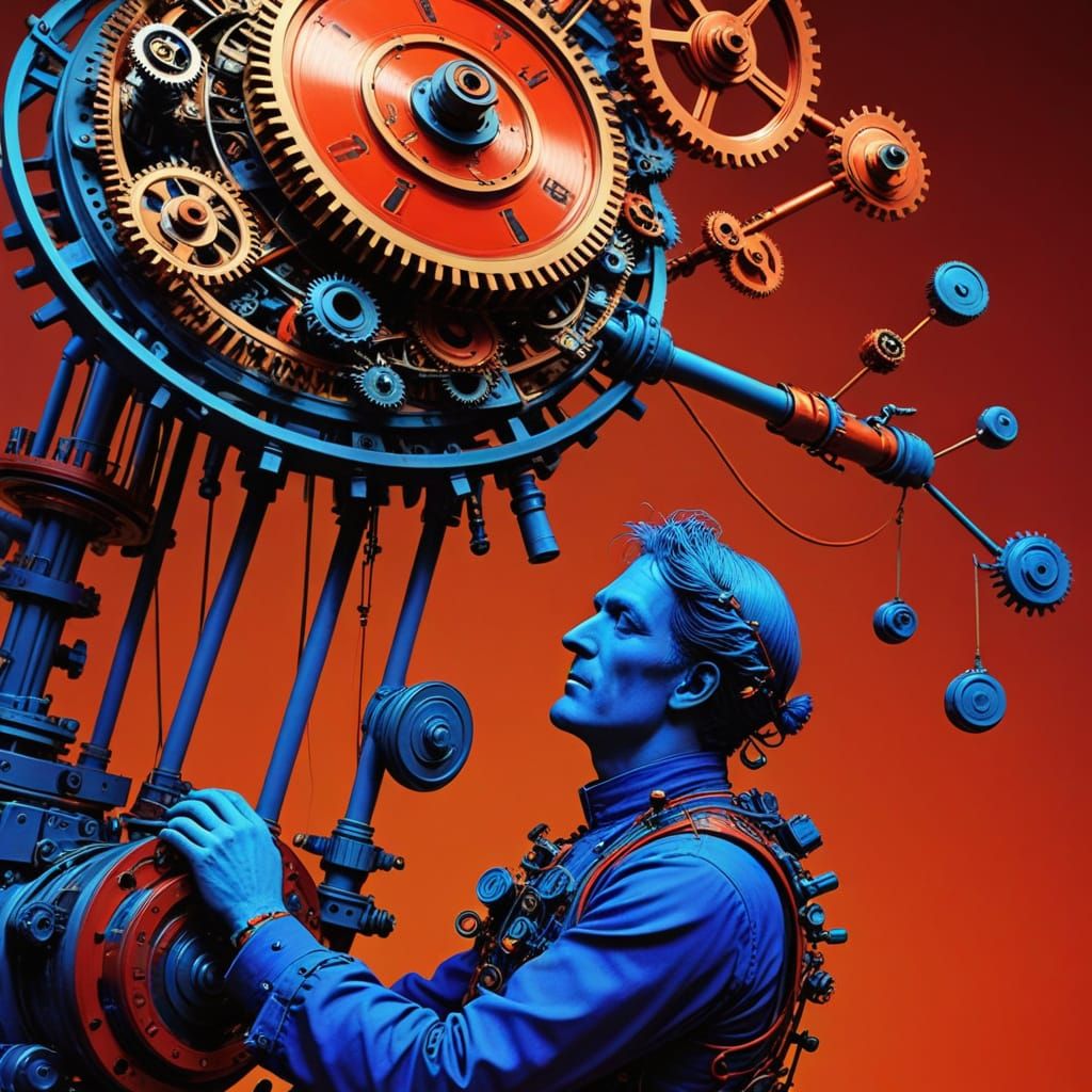 Mechanical Masterpiece in Vibrant Triadic Colors