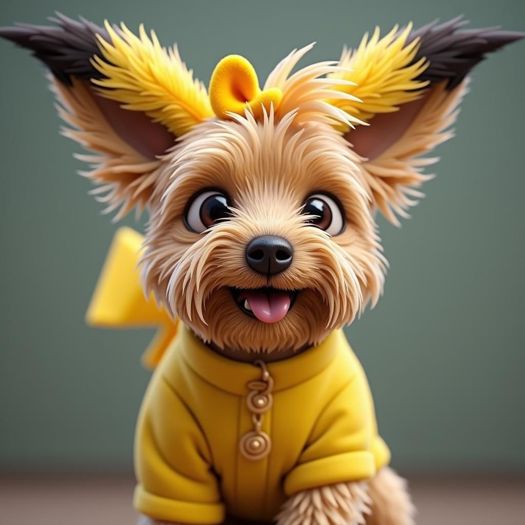 Pikachu Yorkshire Terrier Mix: Pixar Style 3D Art