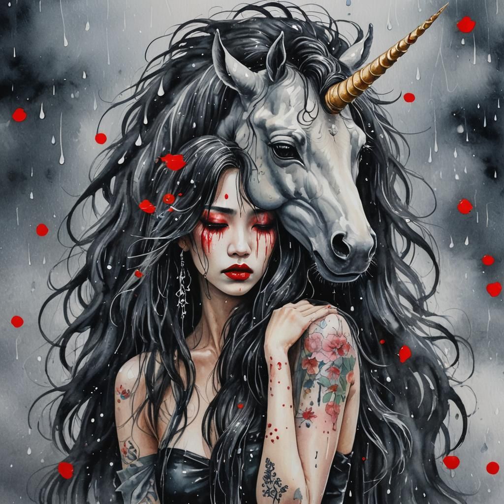 Crying Satyr Unicorn Centaur in Rainy Weather